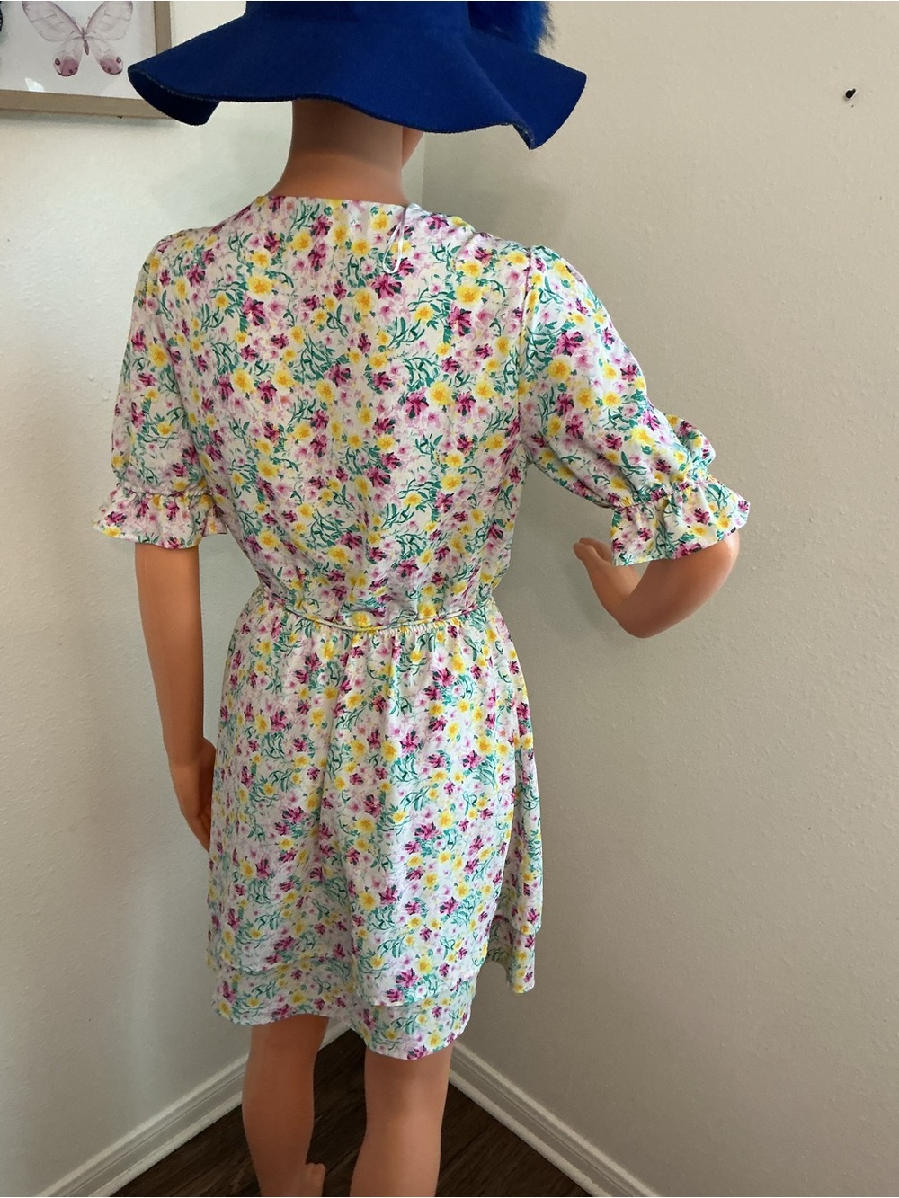June & Hudson Floral Wrap Mini Dress White Pink Yellow Size S - Picture 4 of 11